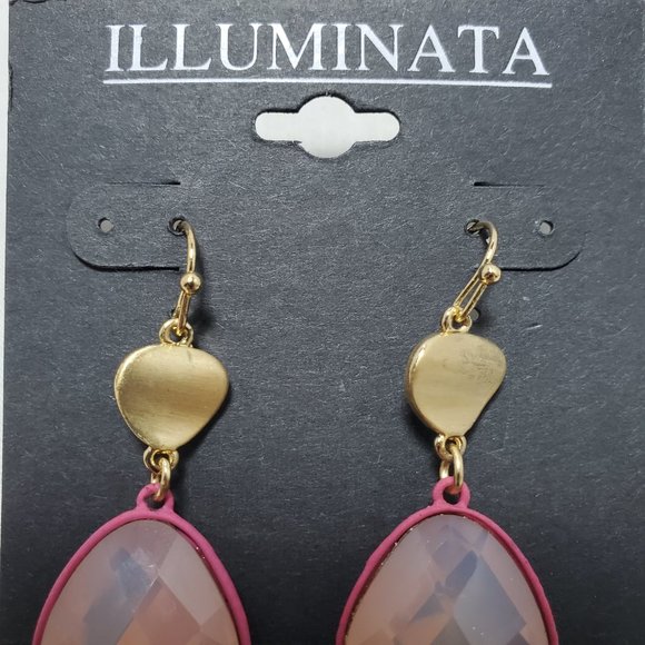 ILLUMINATA Fuchsia stone with gold metal petals dangle fish hook earring - Picture 6 of 6
